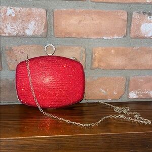 Red Evening Clutch with Chain Strap